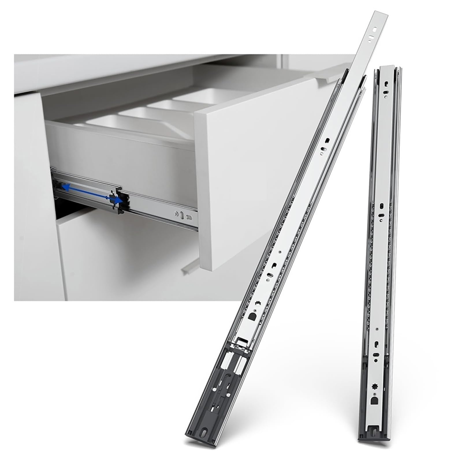 12-16 inches Stainless Steel Drawer Slides Soft Close Track Rail Sliding Three-Section Cabinet Furniture Hardware(16 inches)