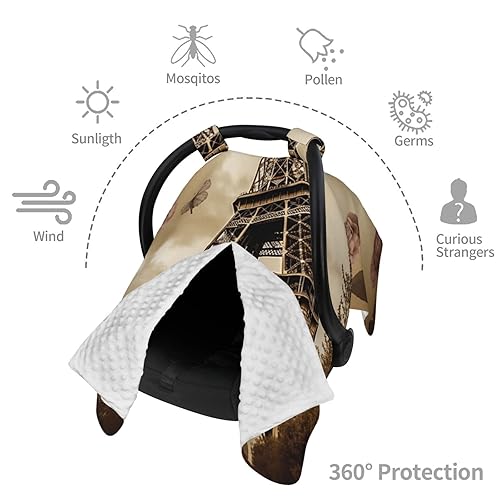 Miniatura 8 de Baby Car Seat Canopy Cover for Mom, Soft Breathable Nursing Breastfeeding Covers Multi Use Stroller Sun Shade Newborn Shower GiftParis Eiffel Tower
