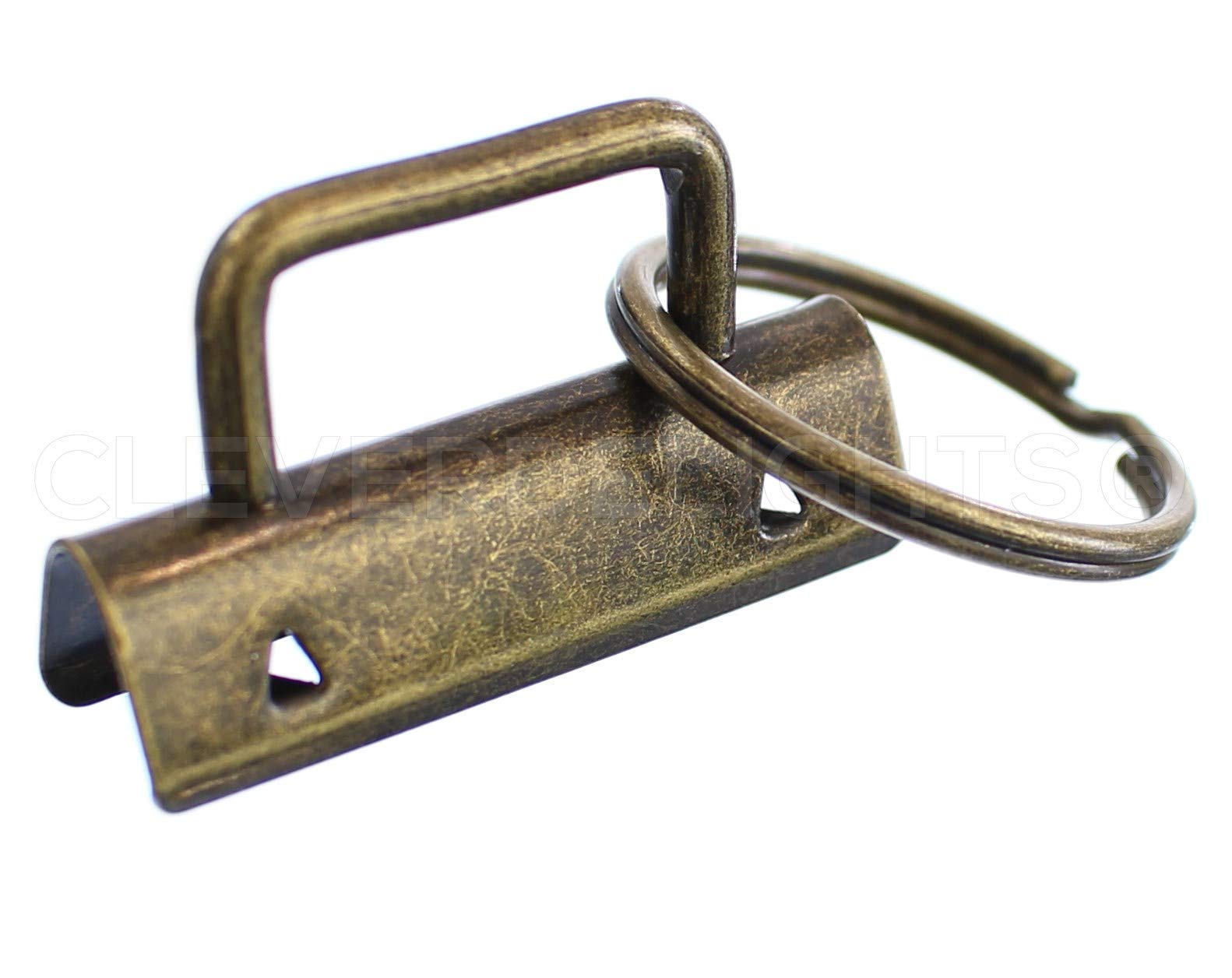 CleverDelights 1.5" Key Fob Hardware Set with Key Rings - 25 Sets - Antique Bronze Color - 1 1/2 Inch Lanyards Key Chains