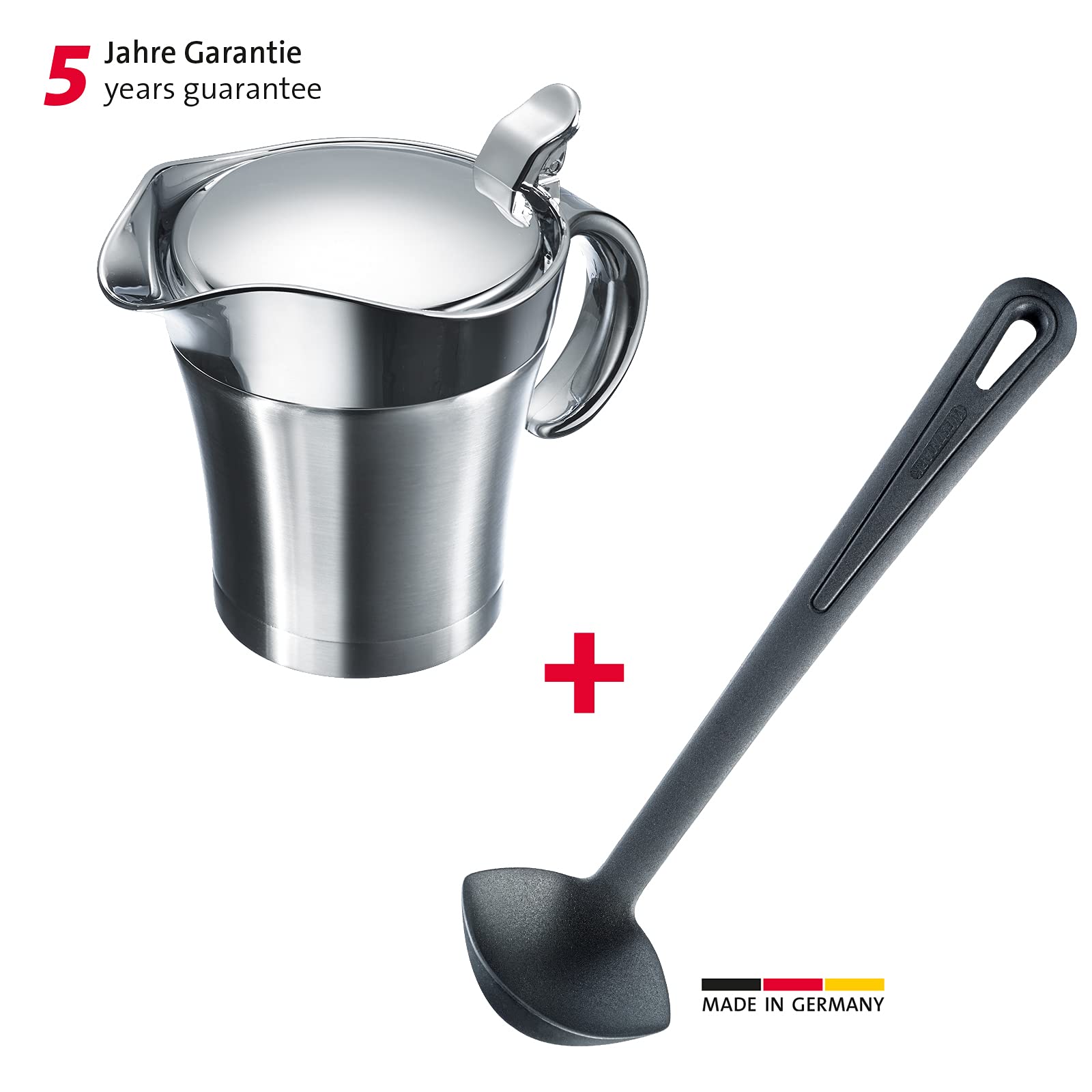 Westmark Service à Sauces, 2 pièces, 1 Saucière isotherme avec Couvercle Rabattable, 0,5 L + 1 Louche Gentle, Longueur : 29 cm, Acier inoxydable/ABS/PP/PA, Argenté/noir, 622422E6