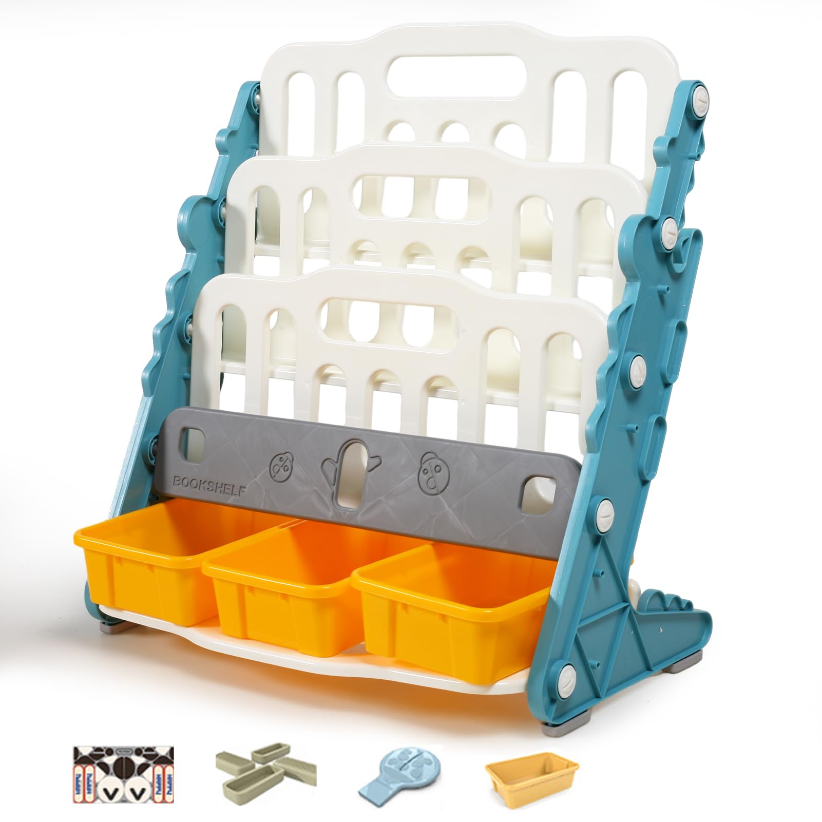 TDOO Kids Book Rack, Kids Book Shelf with 3 Storage Bin Boxes, Toy Storage Cabinet for Book Storage Display Holder