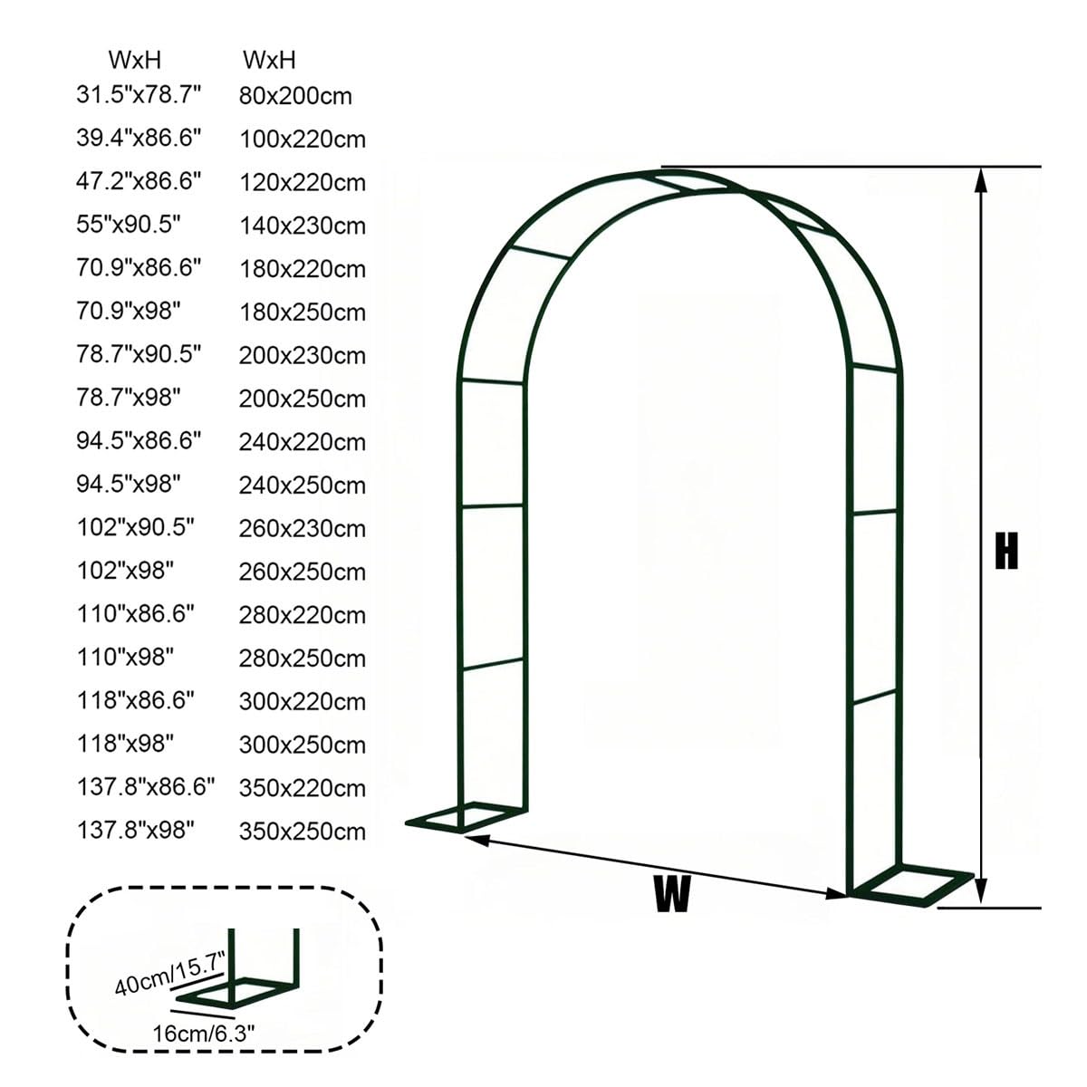 Pergola z metalowym łukiem różanym, do ogrodu, odporna na warunki atmosferyczne, ślub, winorośl, odporna na rdzę, kratka do roślin, ciemnozielona, dekoracyjny łuk (szer. x wys. 280 x 250 cm)