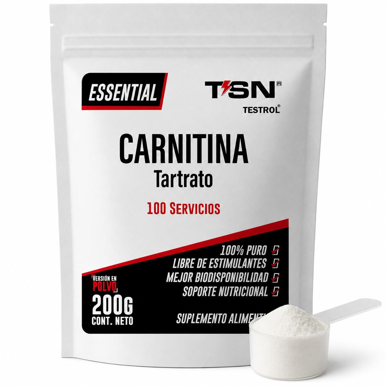 Carnitina Essential, L Carnitina libre de Estimulantes para Hombre Y Mujer, Carnitina Tartrato Pura | Testrol L-Carnitina Essential