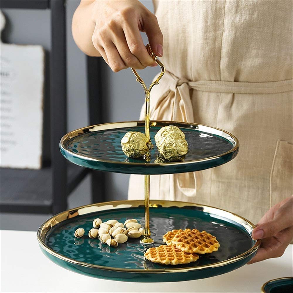 2 Tier-Porzellan-Cupcake-Ständer, abgestufter Dienste Kuchenständer, schwarz geprägter Dessert-Ständer, Hochzeiten-Partys Konditionen