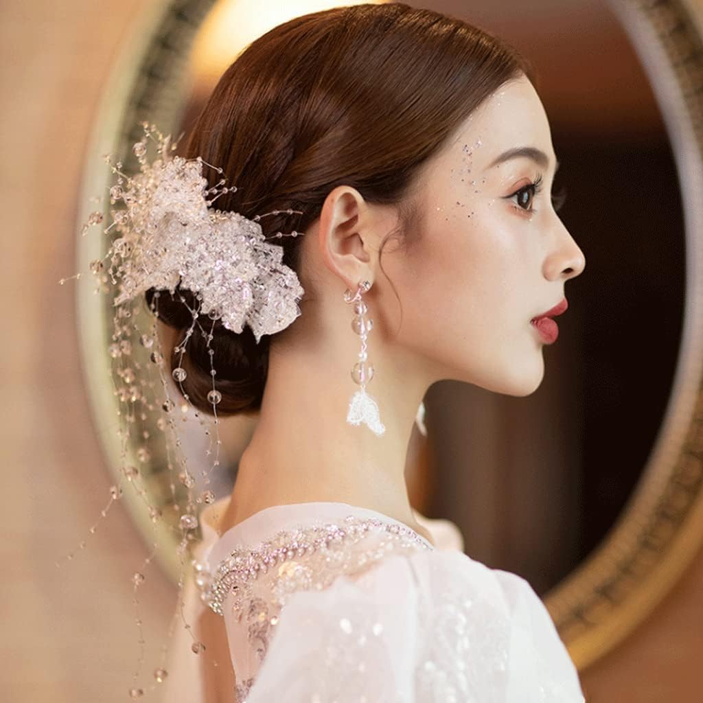 Hair Comb Slides Women Crystal Tassel Side Handmade Lace Sequins Wedding Accessory Clip Brid e Accessories for