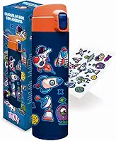 Garrafa Térmica Infantil Inox 420ml Tampa com Trava e Adesivos Divertidos de Astronauta Segura Passeios Viagem Escola Presente Menina Menino Hidratação Lazer Resistente