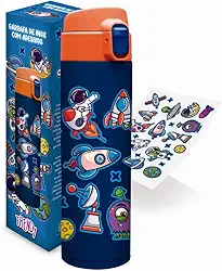 Garrafa Térmica Infantil Inox 420ml Tampa com Trava e Adesivos Divertidos de Astronauta Segura Passeios Viagem Escola Presente Menina Menino Hidratação Lazer Resistente