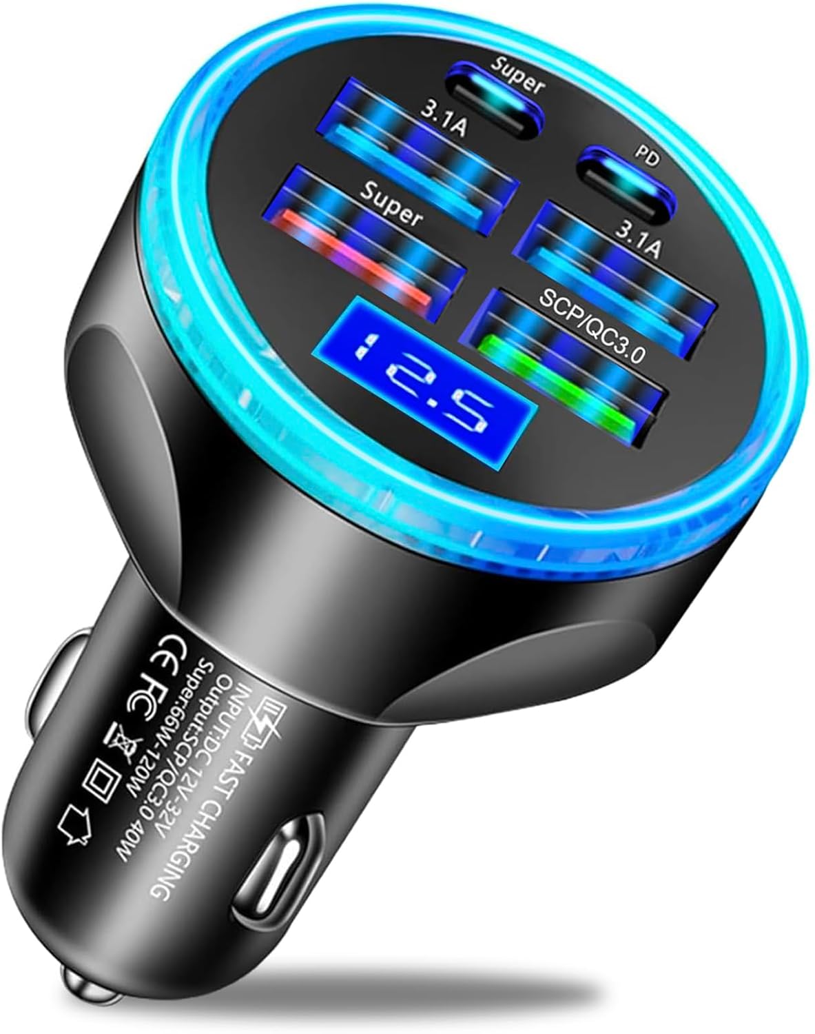 Full PD 30W Multi Port USB C Car Charger Adapter 6 in 1 with Voltage Display, PD4.0/QC4.0/PPS/AFC Super Fast Charging Cigarette Lighter Adapter with Volt Meter for MacBook iPhone Galaxy Android Phones Full PD 30W Multi Port USB C Car Charger Adapter 6 in 1 with Voltage Display, PD4.0/QC4.0/PPS/AFC Super Fast Charging Cigarette Lighter Adapter with Volt Meter for MacBook iPhone Galaxy Android Phones