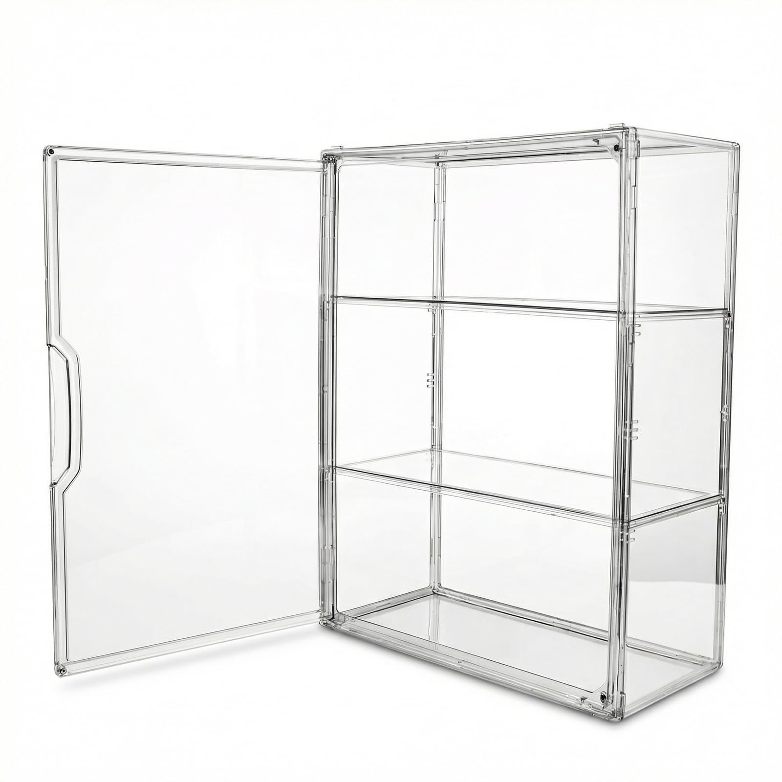 Vitrine Acrylique Empilable à 3 Niveaux avec Porte Magnétique, Boîte de Présentation Transparente pour Figurines, Objets de Collection, Antipoussière et Facile à Monter (36x13x27cm)