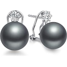 Large Pearl Stud Earring, 925 Sterling Silver Cubic Zirconia Pearl Earring for Women, 10MM-12MM Pearl Jewelry Gift for Women