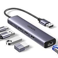 UGREEN Hub USB 3.0 Ethernet in Alluminio con Porta Alimentazione Tipo C 5V/2A Cavo