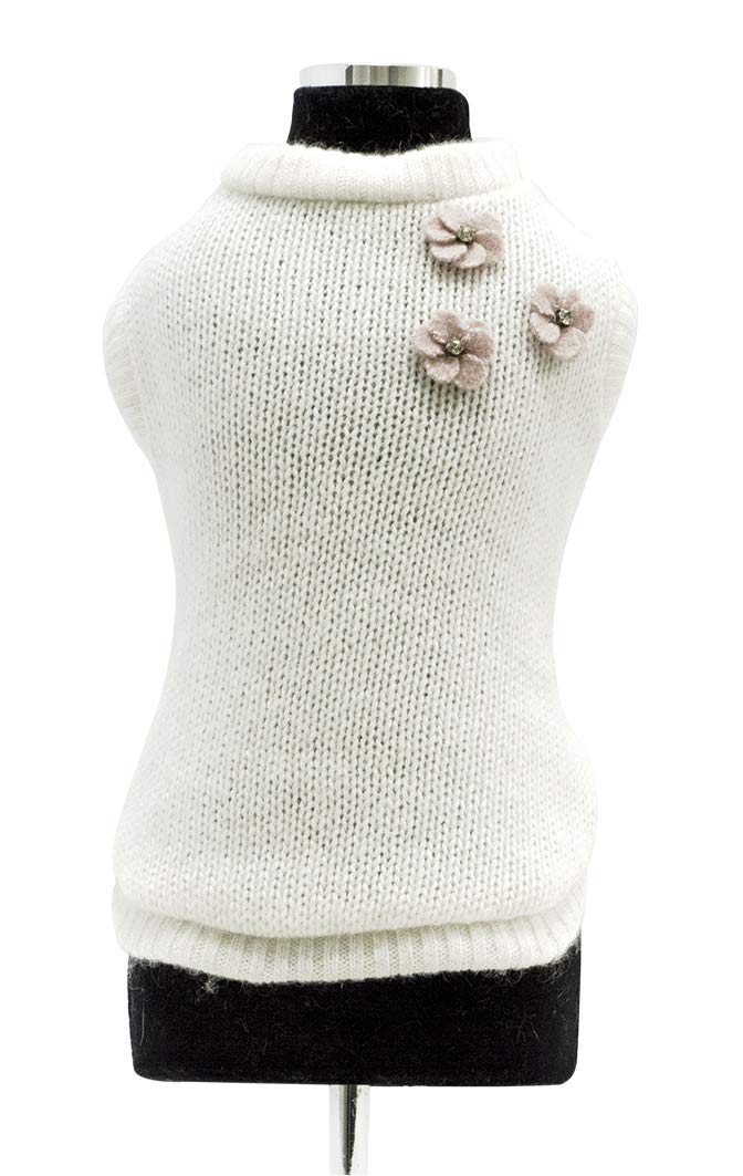 Pull en laine de luxe blanc orné d'un cristal Trilly Tutti Brilli pour chien
