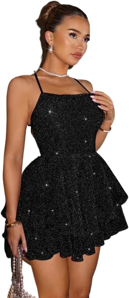 Rompers for Women Summer 2026 Elegant Ruffle Hem Slip Dress, Sexy Backless Romper For Dates