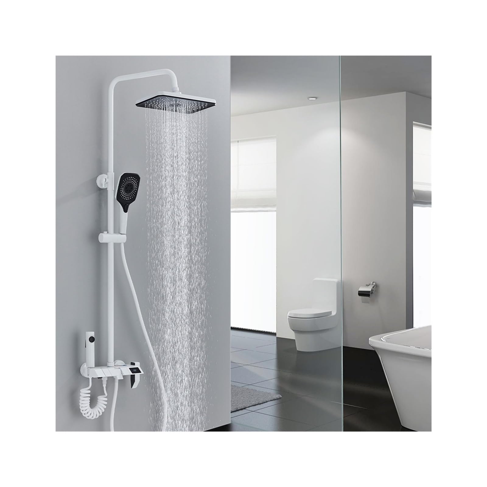 Set Doccia for Vasca da Bagno con Display Digitale, Set for Doccia for Bagno con Piano Bianco, Rubinetto for Doccia a Pioggia con Testa in Ottone di qualità(Digital Display B)