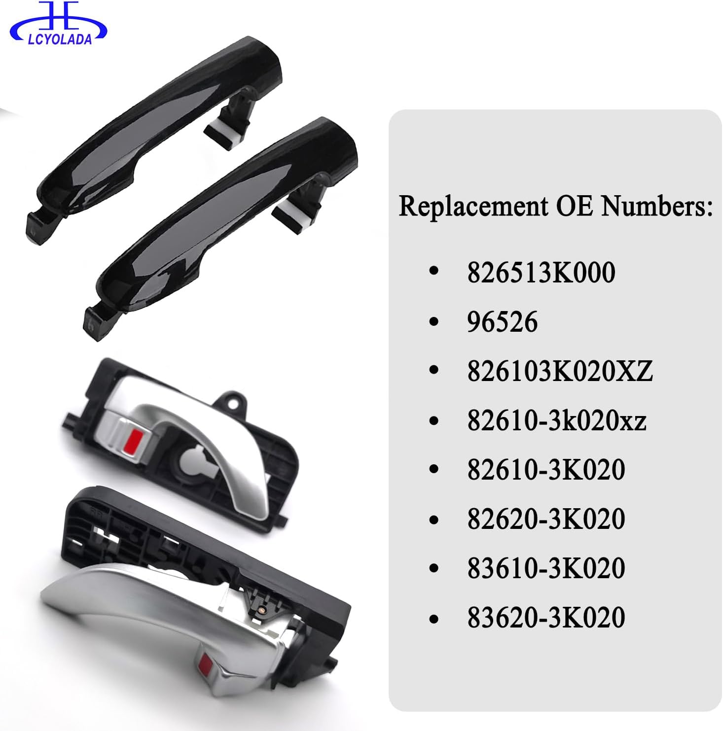 Set of 8 Exterior & Interior Door Handles for Hyundai Sonata 2006 2007 2008, Replaces 826513K000, 826103K020XZ