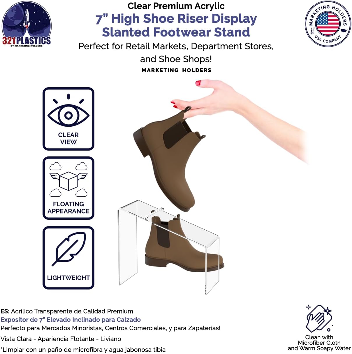 Marketing Holders 4 Pack Shoe Display Stand 4" Wide by 7" High Slanted Sneaker Showcase Rack with Heel Stop for Retail Stores and Shoe Shops