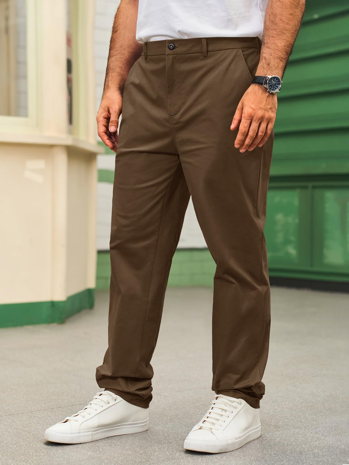 Runcati Pantaloni chino da uomo, vestibilità normale, elasticizzati, per il tempo libero, tinta unita, in cotone, lunghi, leggeri, da lavoro, con elastico in vita