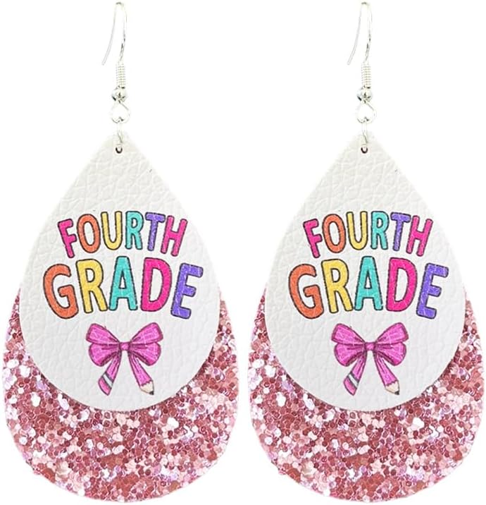 2026 Graduation Back to School Teacher Dangle Earrings for Women Glitter PU Leather Earring for Teachers Appreciation Gifts from Students image 3