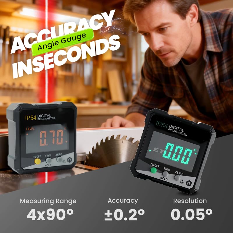 Miniatura 2 de Digital Angle Finder Protractor Tool, 4-Side Magnetic Angle Gauge, Cube Inclinometer, Table Saw Miter Protractor, Woodworking Measuring Tool, Level