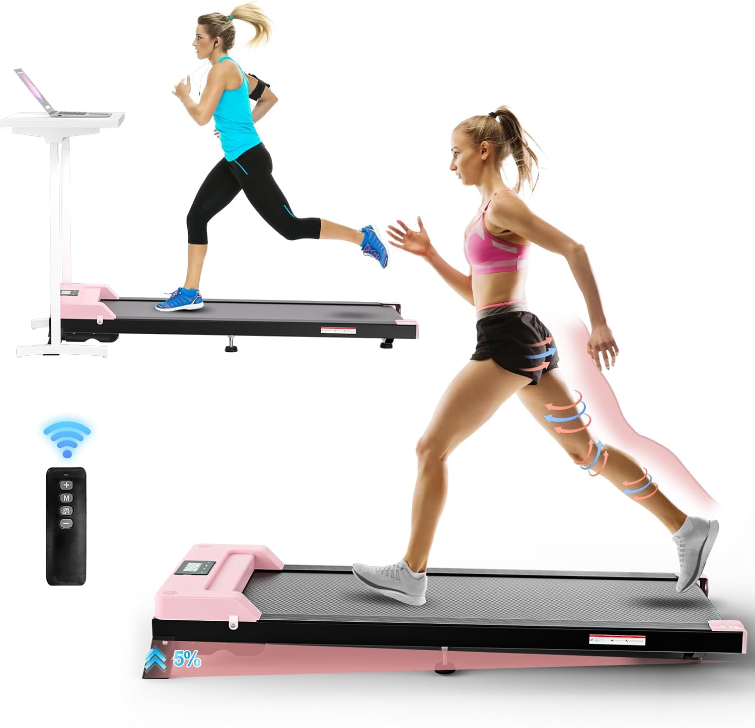 Under Desk Treadmill, 3HP Walking Pad Jogging Running Machine with Remote Control for Home Office, 2 in 1 Portable Folding Treadmill with 300 lbs Weight Capacity LED Display