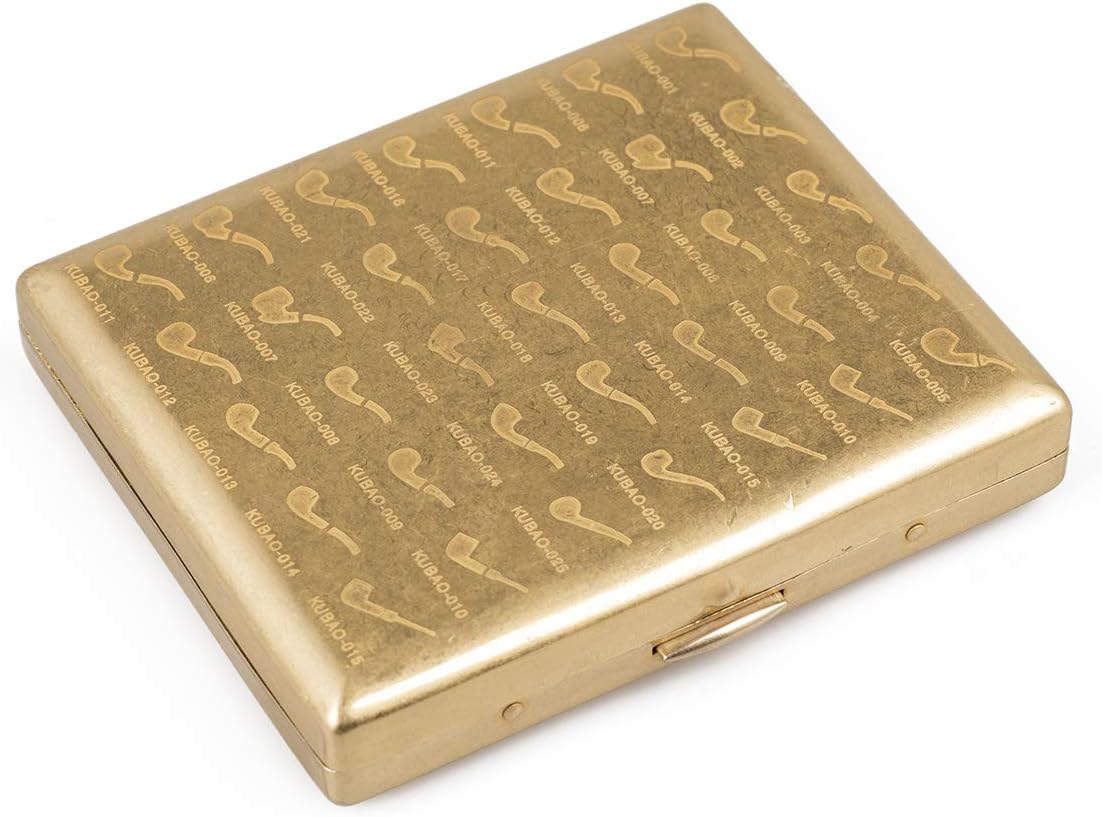 Double Sides Engraved Pipe Pattern Brass Metal Cigarette Case Holder for Regular Cigarettes
