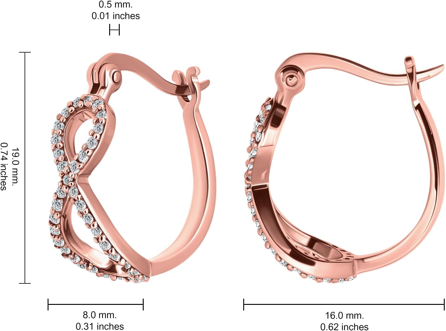 Hoops & Loops 925 Sterling Silver Cubic Zirconia Infinity Figure Eight 18mm Hoop Earrings for Women, Silver, Yellow Gold, Rose Gold
