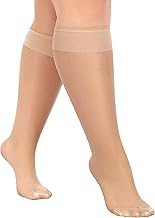 MANZI 10 Pairs Plus Size Knee High Stockings for Women 15D Sheer Nylons Socks with Wide Calf