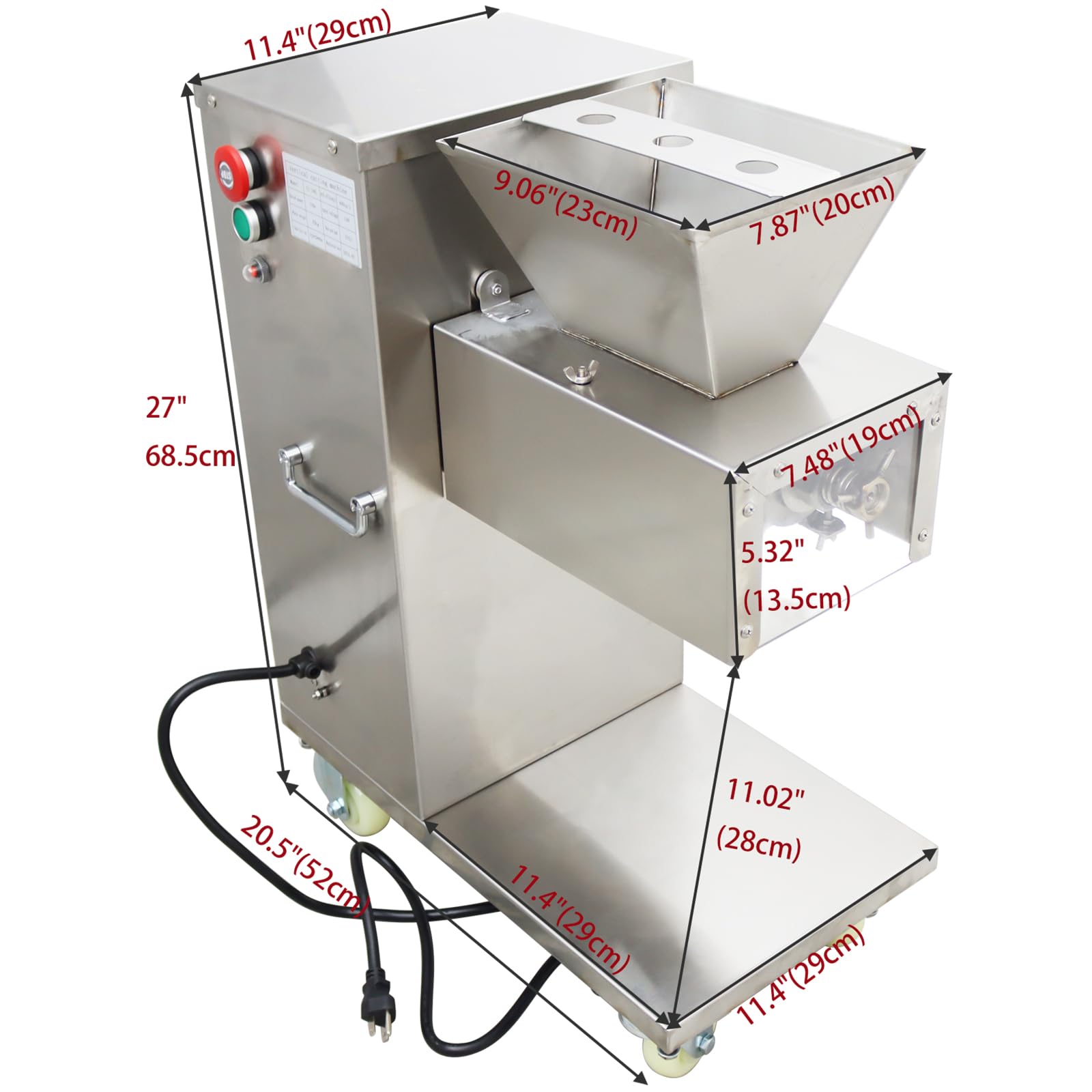 INTSUPERMAI Commercial Meat Cutting Machine Meat Slicer with 7.5mm Blade Stainless Steel Meat Cutter Grinder Electric Steak Pork Shredded Slicer 110V 400KG/H