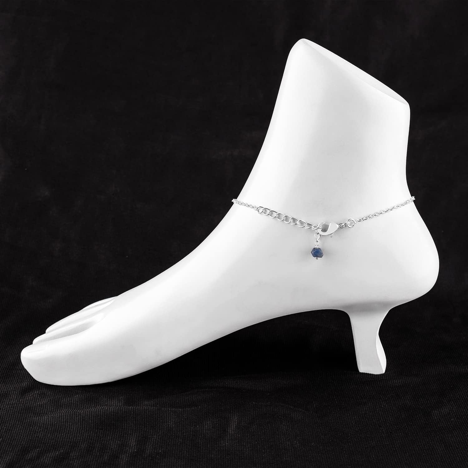 YANARA Raw Gemstone Dainty Anklet 9+1.50 inch, Simple Ankle Bracelets for Women, Natural Rough Crystal, Gift for Her Energy Healing Crystals, Silver Plated Jewelry
