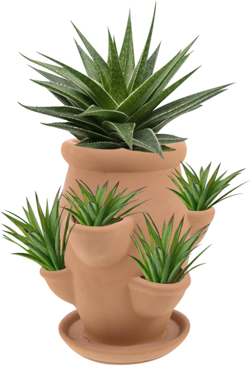 POPETPOP Strawberry Tower Planter : Multi Pocket Strawberry Terracotta Planter Pot Smart Plant Pot for Succulents Flowers, 7.47X5.89X5.89in