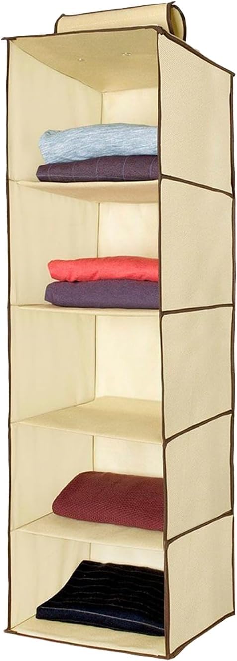 Wardrobe Clothes Organizer 30 x 30 x 100 cm, Fabric Clothes Organizer 5 Shelves, Hanging Shelf Fastening with Velcro, Storage Wardrobe Foldable, Organiser T-Shirts, Trousers, Bags, Shoes