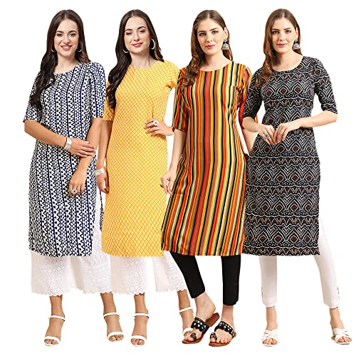Image of Pinkmint Women's Crepe Digital Print Straight Kurta [Pack of 4]