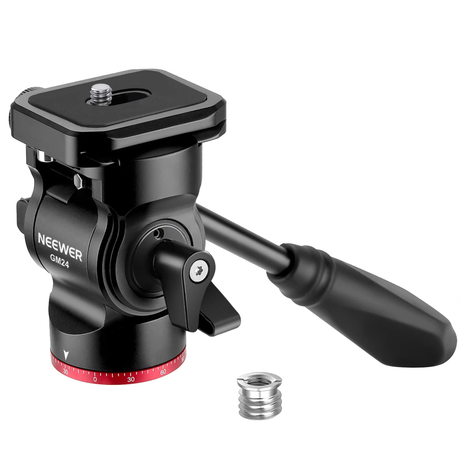 NEEWER Stativ Fluidkopf Pan Tilt Head mit Schnellwechselplatte und Griff, Metall Kamera Stativkopf kompatibel mit Arca Swiss für kompakt Videokameras DSLR Kameras, Belastbar bis zu 3kg,GM24(Rot)