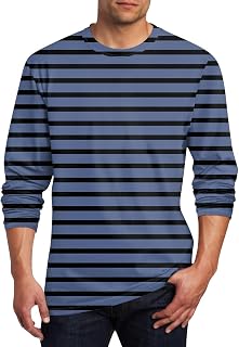 Generic Men's Casual Cotton Spandex Striped Crewneck Long-Sleeve T-Shirt Basic Pullover Stripe Tee Shirt Fall Tops Clothes