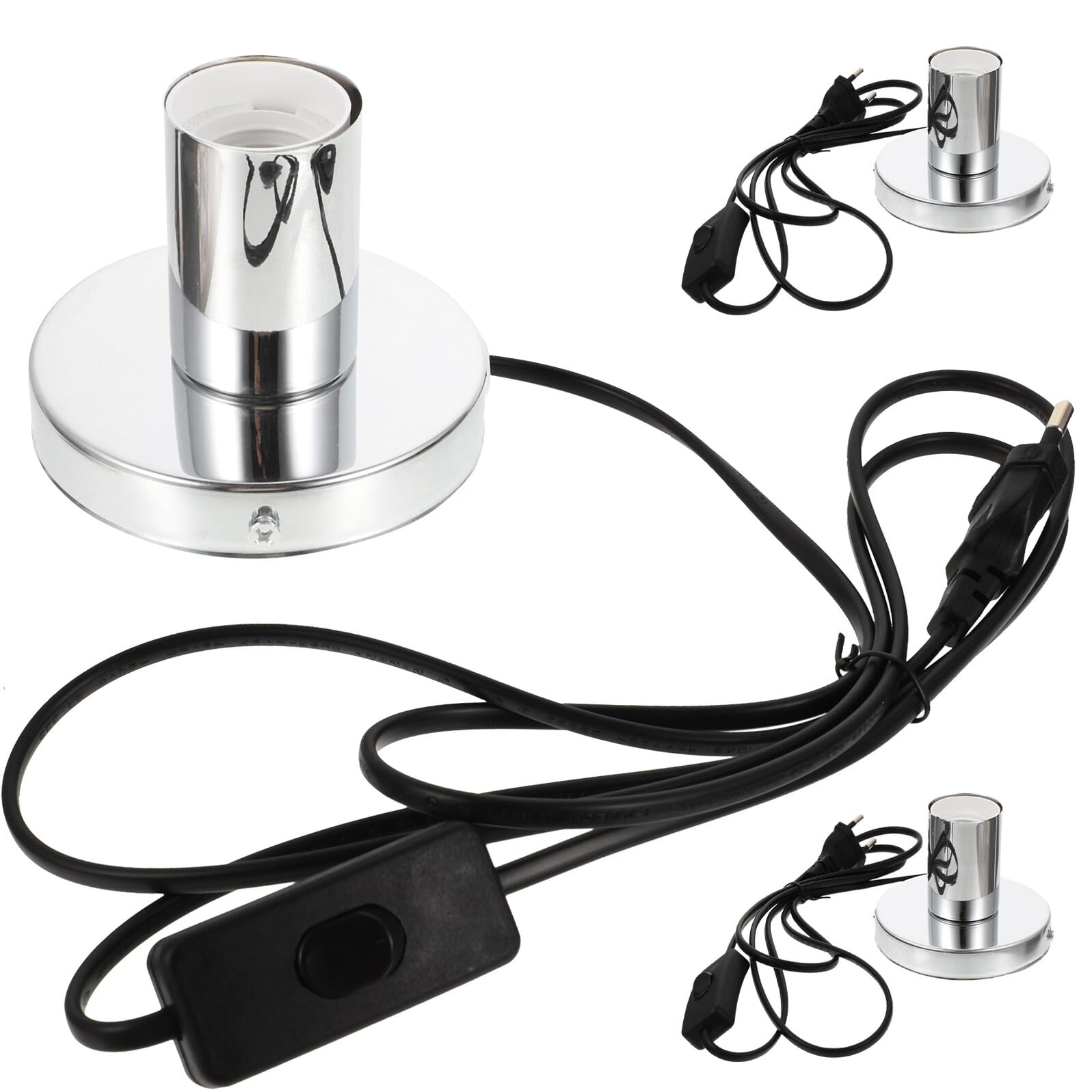 COLLBATH 3pcs Douilles de Lampe de Table en Aluminium et Plastique Noir, Base Stable et Pratique pour Ampoules à Incandescence, pour Salon et Librairie