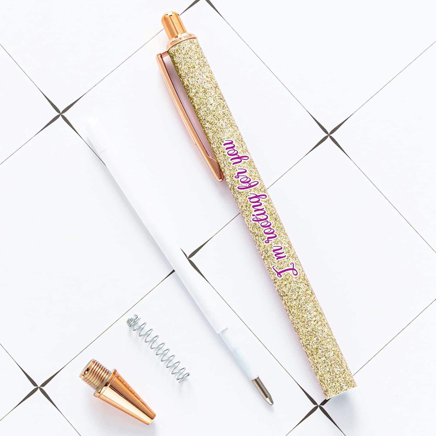 Personalized Ballpoint Pens with Name - Customized Silver Ballpoint Pen - Black Ink - Comfortable Touch - Cute Glitter Pen for Coworker, Student - Pretty Gift Pen - Personalized Writing Pen - 24PCS