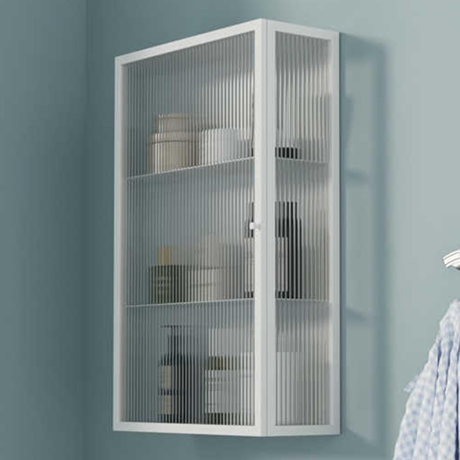 Cabinet Single Door Glass Storage Cabinet,Storage Organizer,with Tempered Glass Doors,Wall Cabinet with Transparent Door Wall Mounted,Toilet Metal Frame Medicine Cabinets Kitchen Bathroom(White left,6