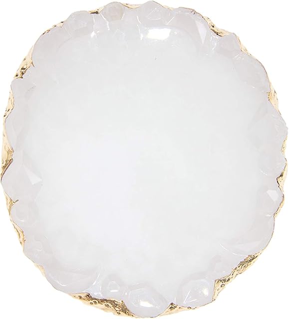 Marble Resin Jewelry Tray Ring Dish Ring Holder Display Organizer with Golden Edged Nail Art Color Palette Decorative Dessert Dish Home Decor Wedding Valentine's Day Gift for Women Girls White