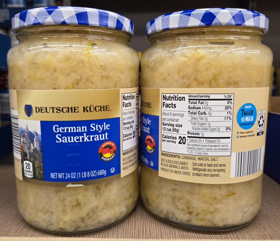Deutsche Kuche German Style Sauerkraut 24oz 680g (Two Jars)