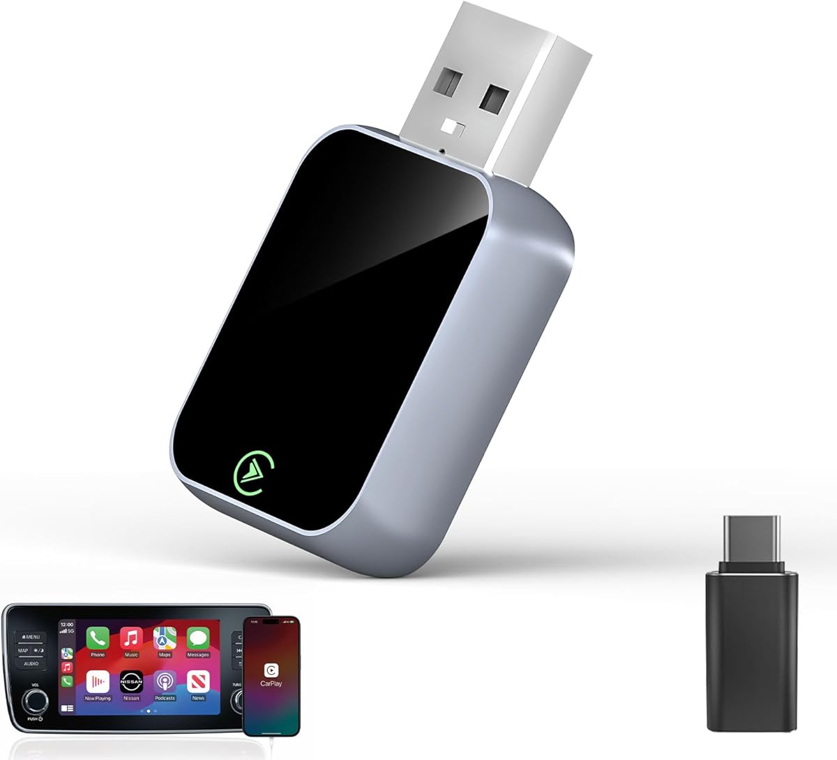 Wireless CarPlay Adapter for iPhone, Bluetooth & Wi-Fi, 3X Auto-Connect, No Latency, Apple CarPlay Compatible USB A/C,Plug and Play, Convert Factory Wired to Wireless Car Play Adapter