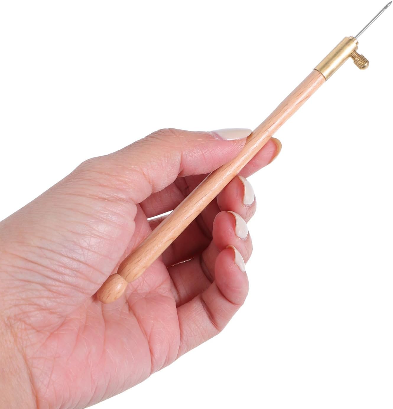 Unomor 2 Sets Crochet Embroidery Needles with Wooden Handles and Copper Material for Sequins and Beads, Sharp French Tambour Beading Needles for Stitching and Beading Projects