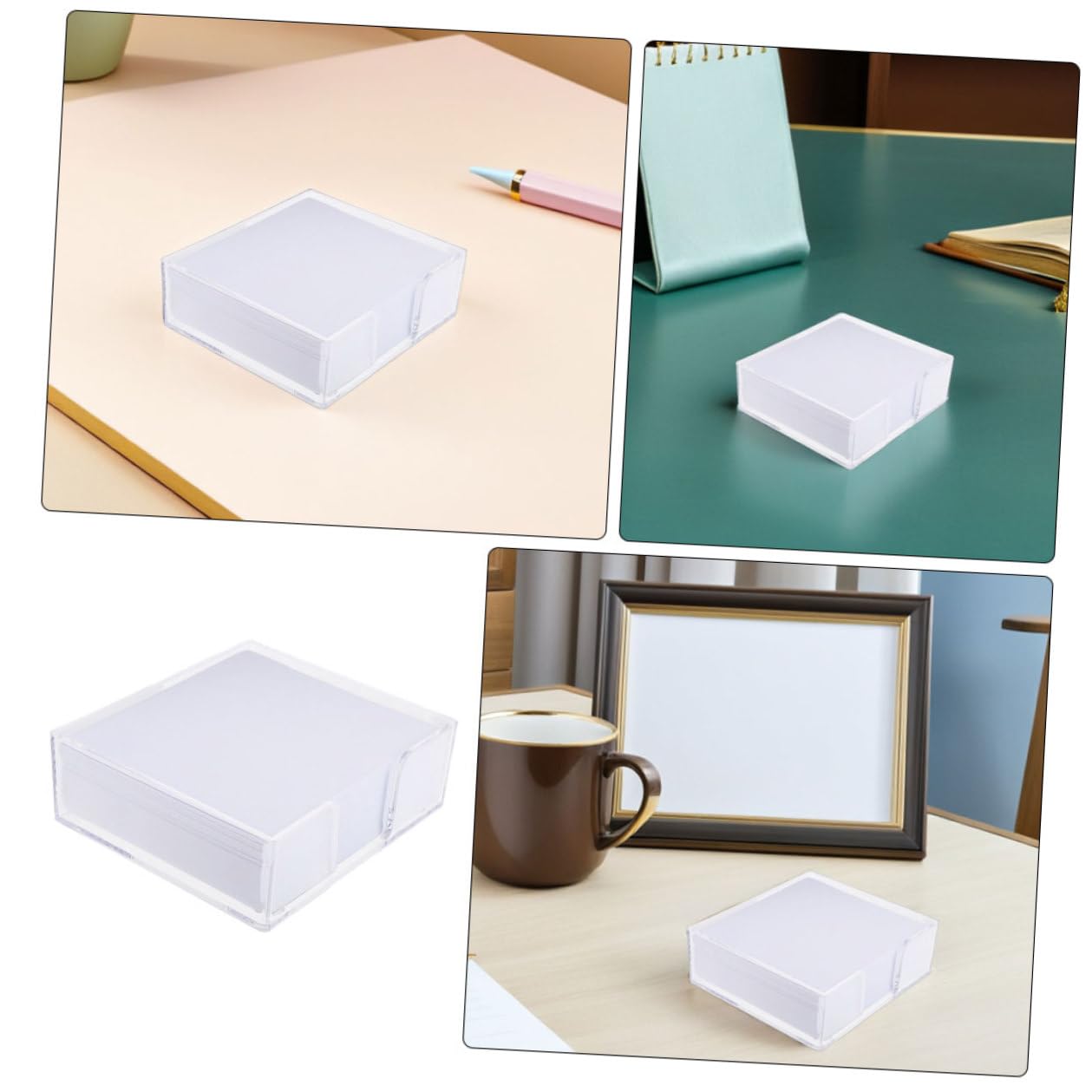 Lot de 4 set de Blocs-Notes Auto-Adhésifs 1200 Feuilles Papier Blanc avec Distributeur Transparent Organiseur Bureau Polyvalent pour Notes Pense-Bêtes et Rappels Bureau
