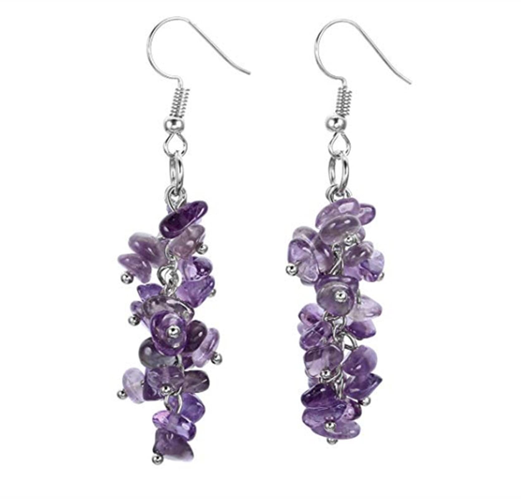 Bijoux style améthyste : boucles d'oreilles uniques en argent plaqué et pierre - 5