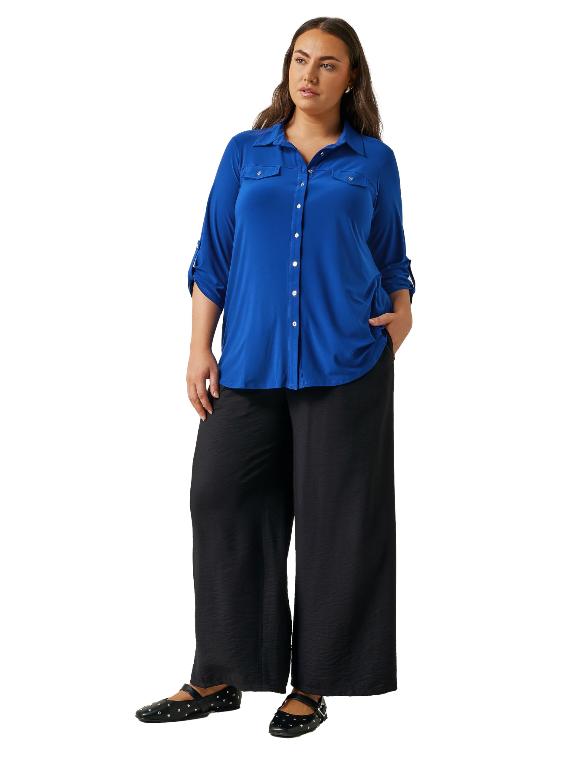 Evans Women's Blue Curve Cobalt Tab Sleeve Blouse - Plus Size Curve