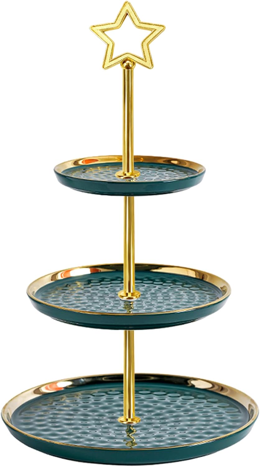 8 Sets 13.5’’ 3-Tier Cake Tray Stand Handle, Multi-tier Metal Dessert Fruit Center Rod Heavy Duty Hardware Holder for Wedding Party Birthday Cupcake Platter Stand Fittings - Gold Stars