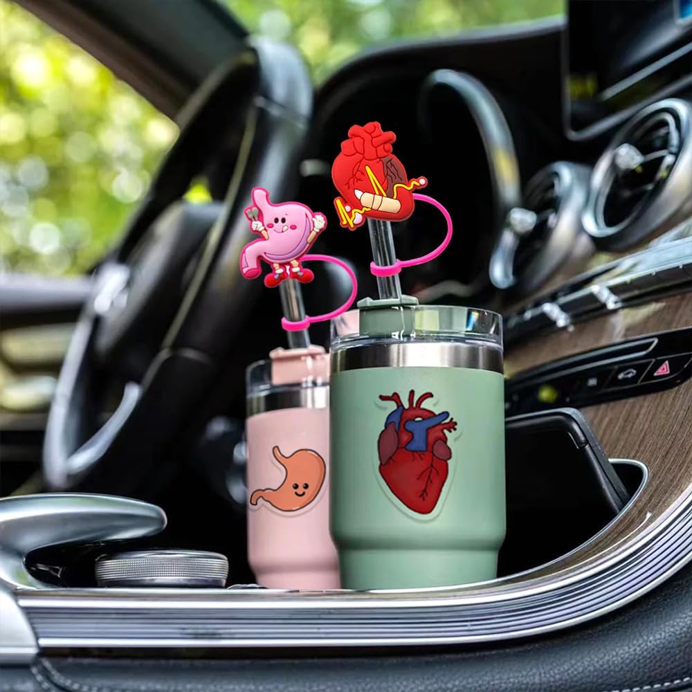 6Pcs Nurse Silicone Straw Cover Cap Compatible with Stanley Cup, Inspirational 10mm Silicone Straw Topper, Cute Funny Dust-Proof Reusable Straw Tips Lids with 65 Stickers, Large - Image 4