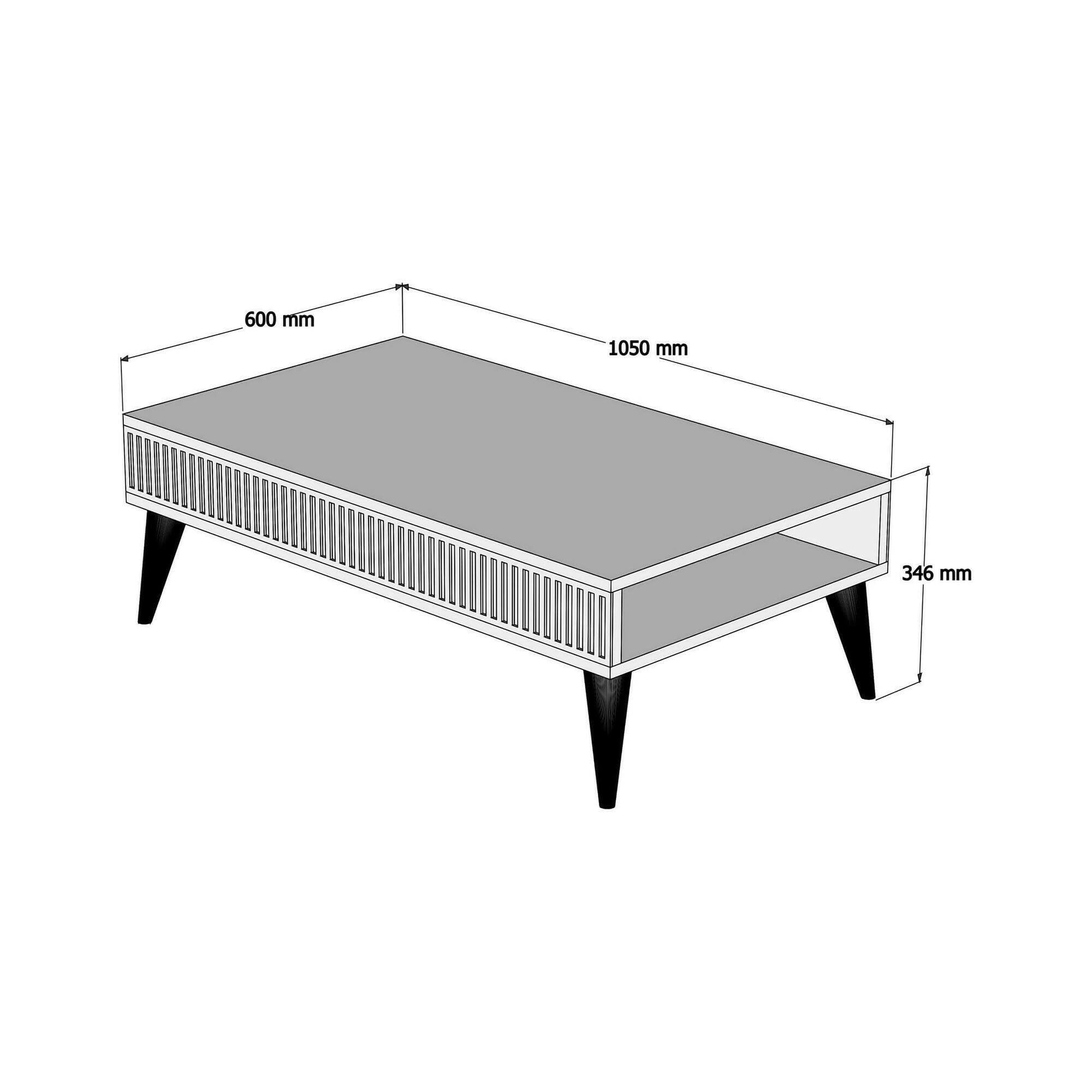 Dmora - Tavolino da Salotto Capricorn, Tavolo Basso da caffè, Portariviste per Divano, Ripiano da Soggiorno, 105x60h35 cm, Noce e Bianco