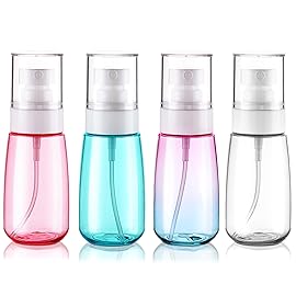 Cosywell Fine Mist Spray Bottles TSA Approved 2oz 60ml 4 Pack Leak Proof Fine Mist Spray Bottles Empty Plastic Refillable Mist Sprayer for Perfume Essential Oils Toners Rose Water Cosmetics(4Colors)