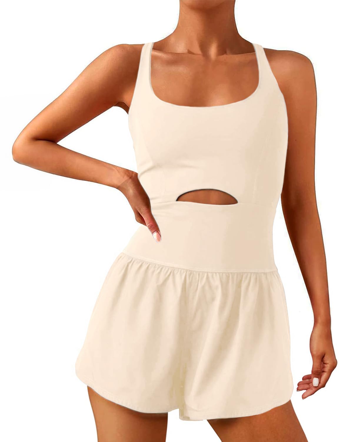 Wenlia Women Workout Romper Onesie with Padded Bras Sleeveless One Piece Outfits Shorts Atheletic Running Jumpsuit Clothes