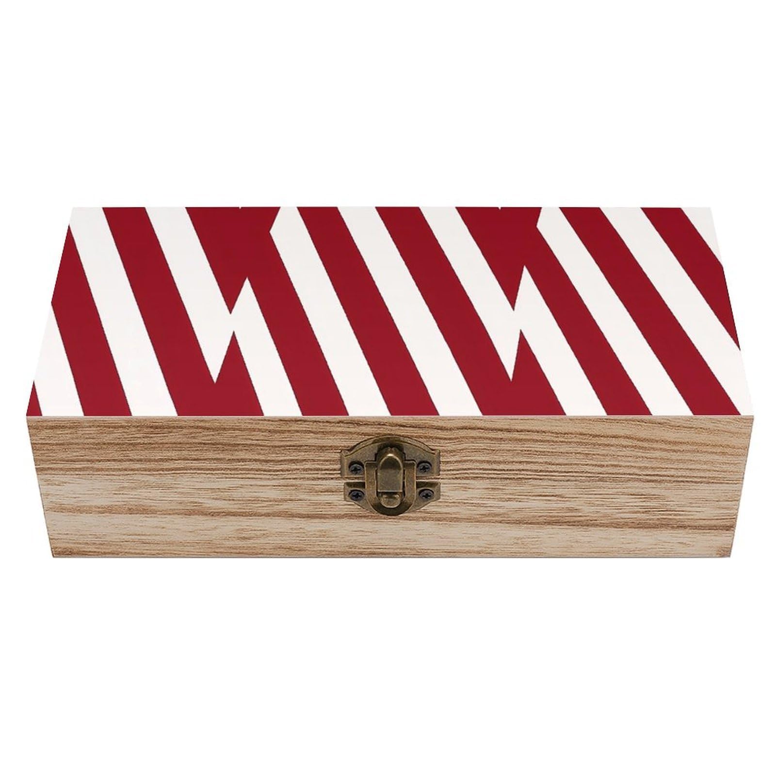 HLBSDM Wine Red And White Stripes Retro Wooden Storage Box Jewelry Art Gift Boxs Decorative Keepsake Boxes